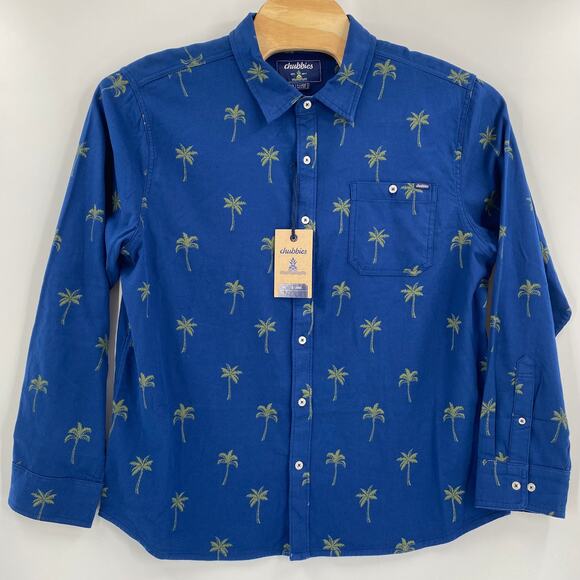 Chubbies Large Blue Palm Tree Pattern Long Sleeve Button Up Flannel Shirt NWT - Picture 5 of 7